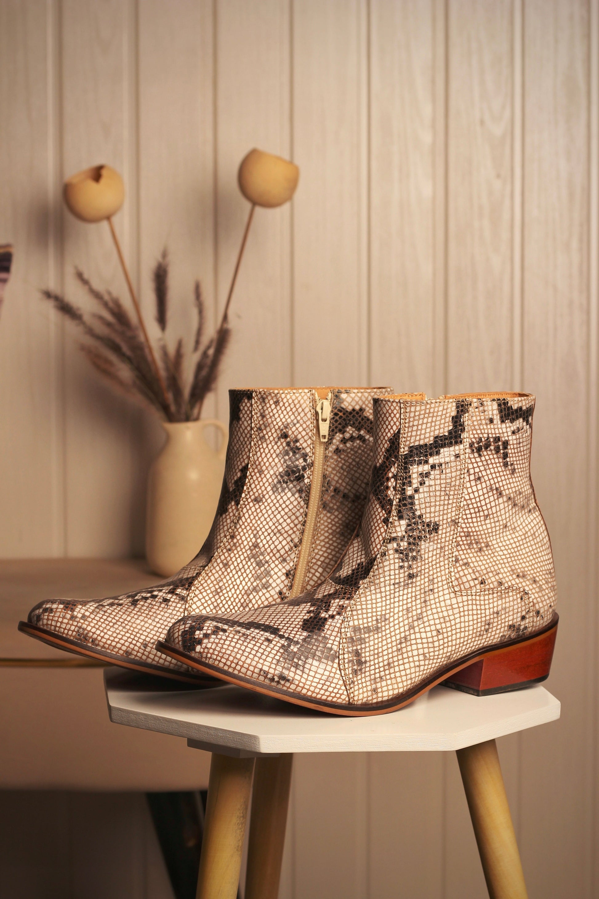 Jazzy Jackman Leather Print Ankle Length Boots - www.Shopthatapp.com