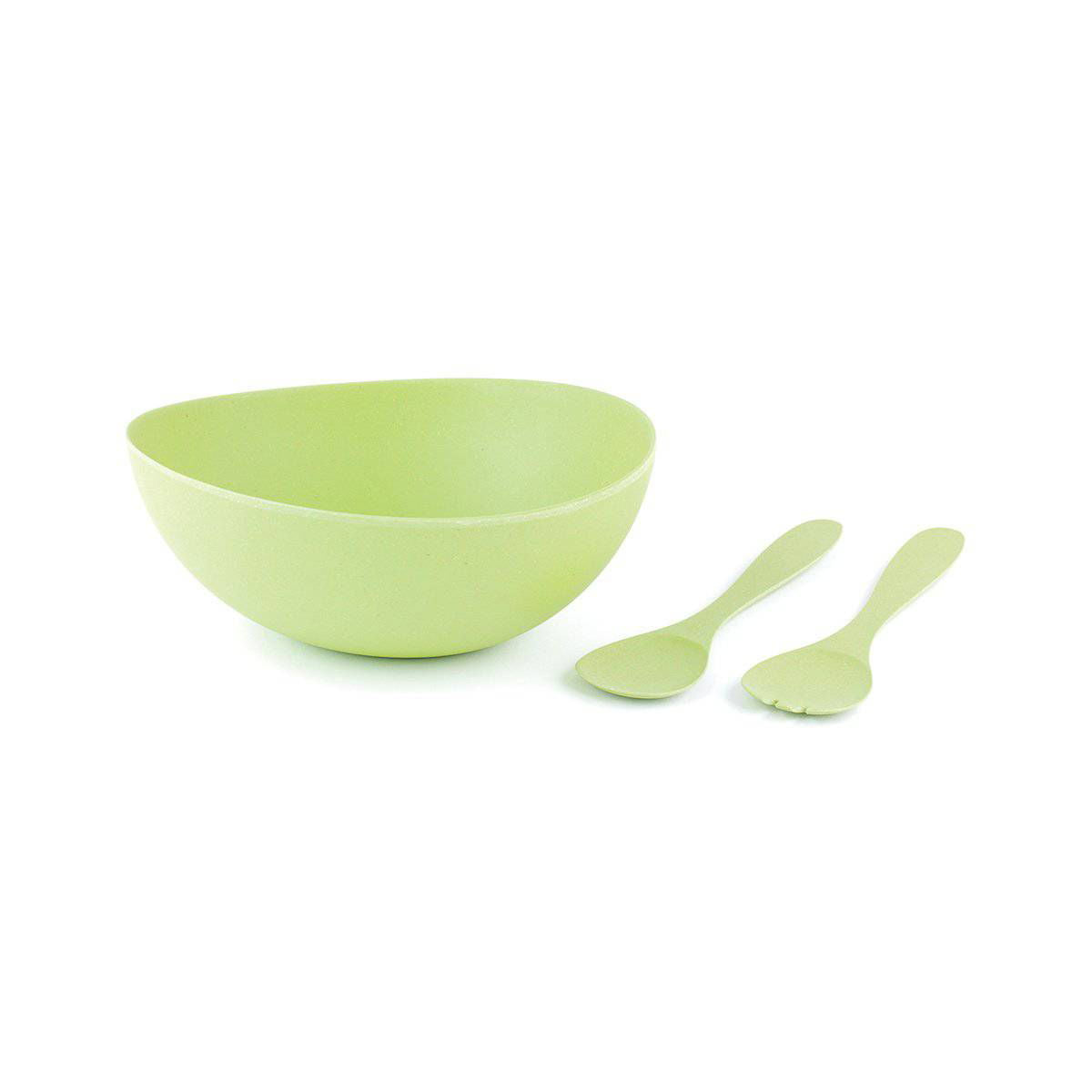 Cobblestone Bamboo Fibre Salad / Fruit Bowl (10.5") w/ 2 Toss & Serve Utensils Green - www.Shopthatapp.com