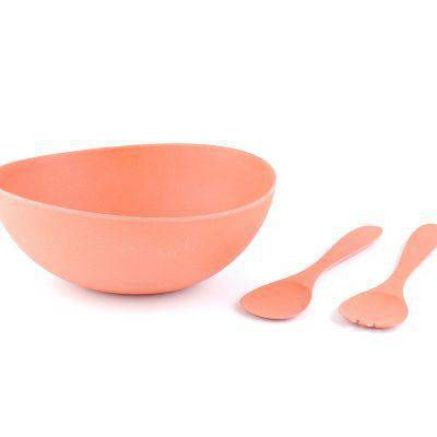 Cobblestone Bamboo Fibre Salad / Fruit Bowl (10.5") w/ 2 Toss & Serve Utensils Peach - www.Shopthatapp.com