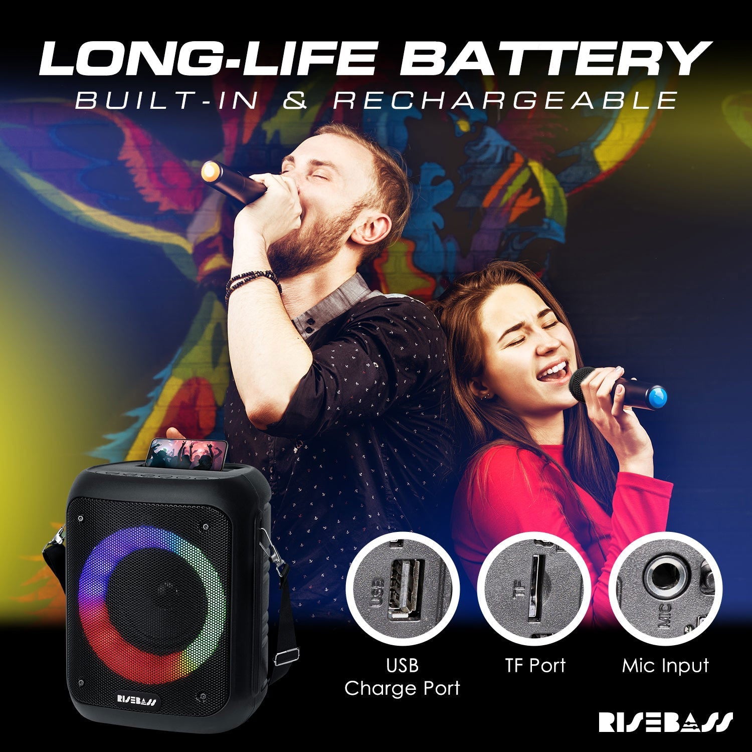 Portable Karaoke Machine w/ 2 Wireless Microphones - www.Shopthatapp.com