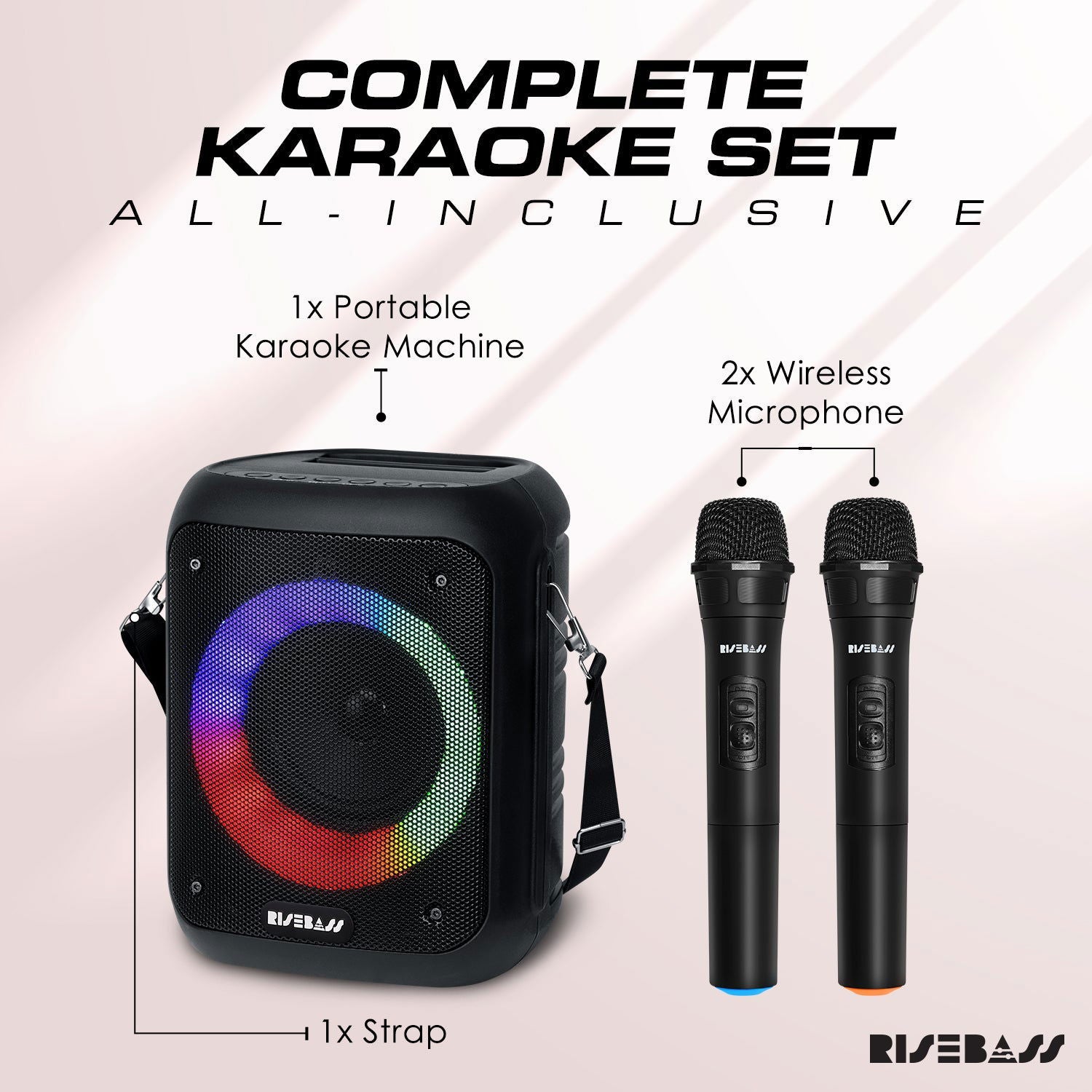 Portable Karaoke Machine w/ 2 Wireless Microphones - www.Shopthatapp.com