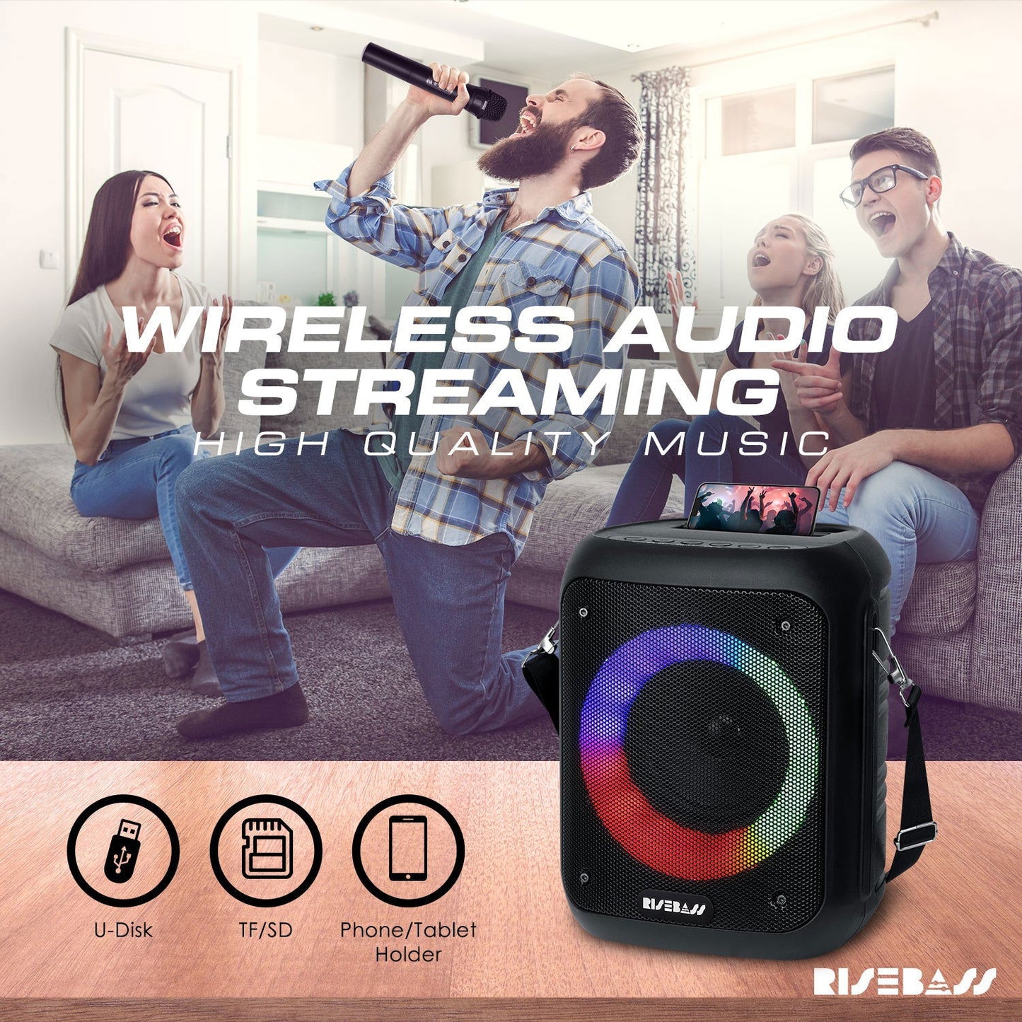 Portable Karaoke Machine w/ 2 Wireless Microphones - www.Shopthatapp.com