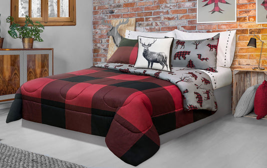 Comforter 3 Piece Set Double/Queen Printed Buffalo Plaid Red/Black - www.Shopthatapp.com