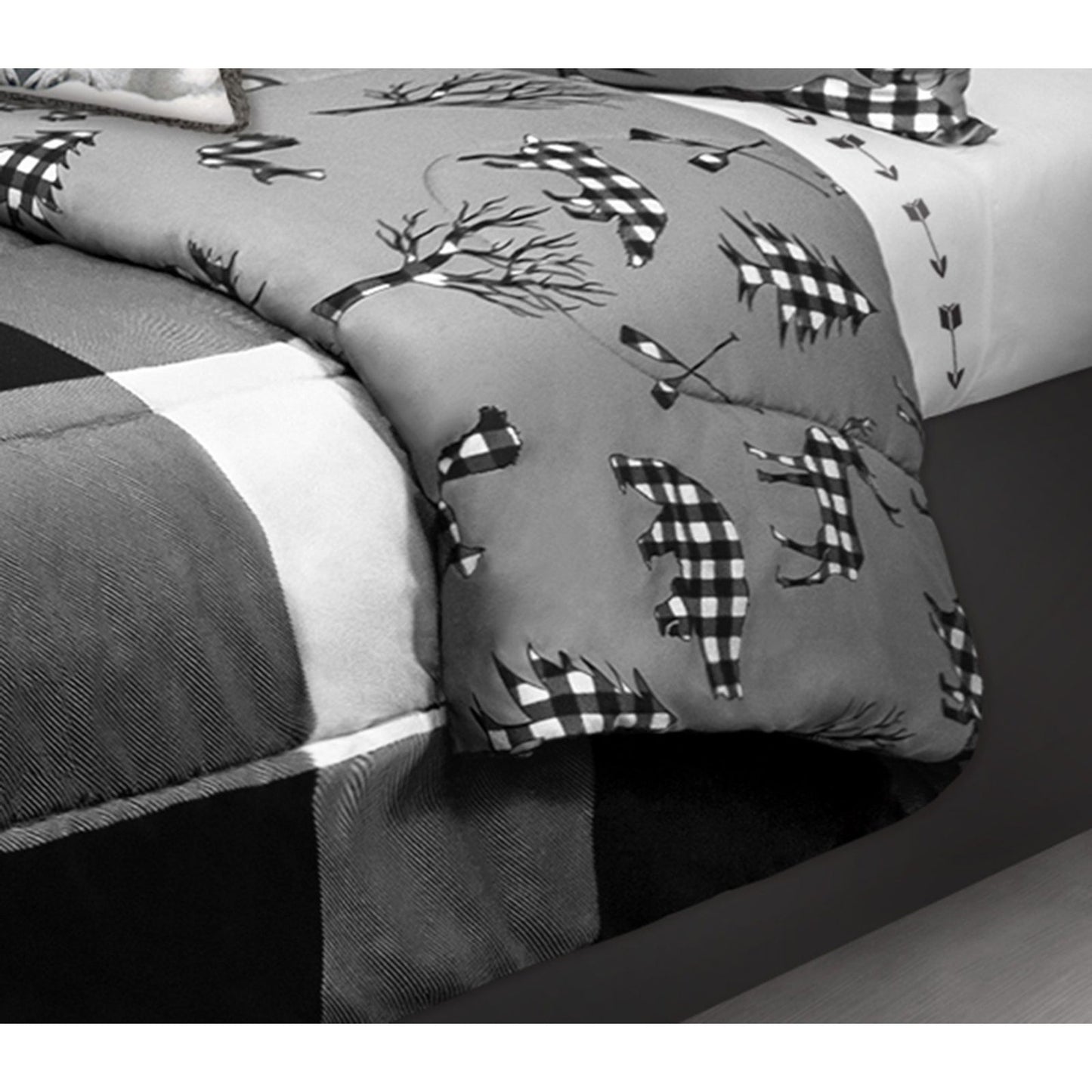 Comforter 3 Piece Set Double/Queen Printed Buffalo Plaid White/Black - www.Shopthatapp.com