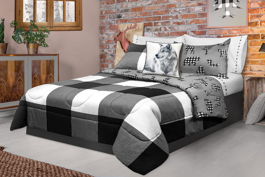 Comforter 3 Piece Set King Printed Buffalo Plaid White/Black - www.Shopthatapp.com