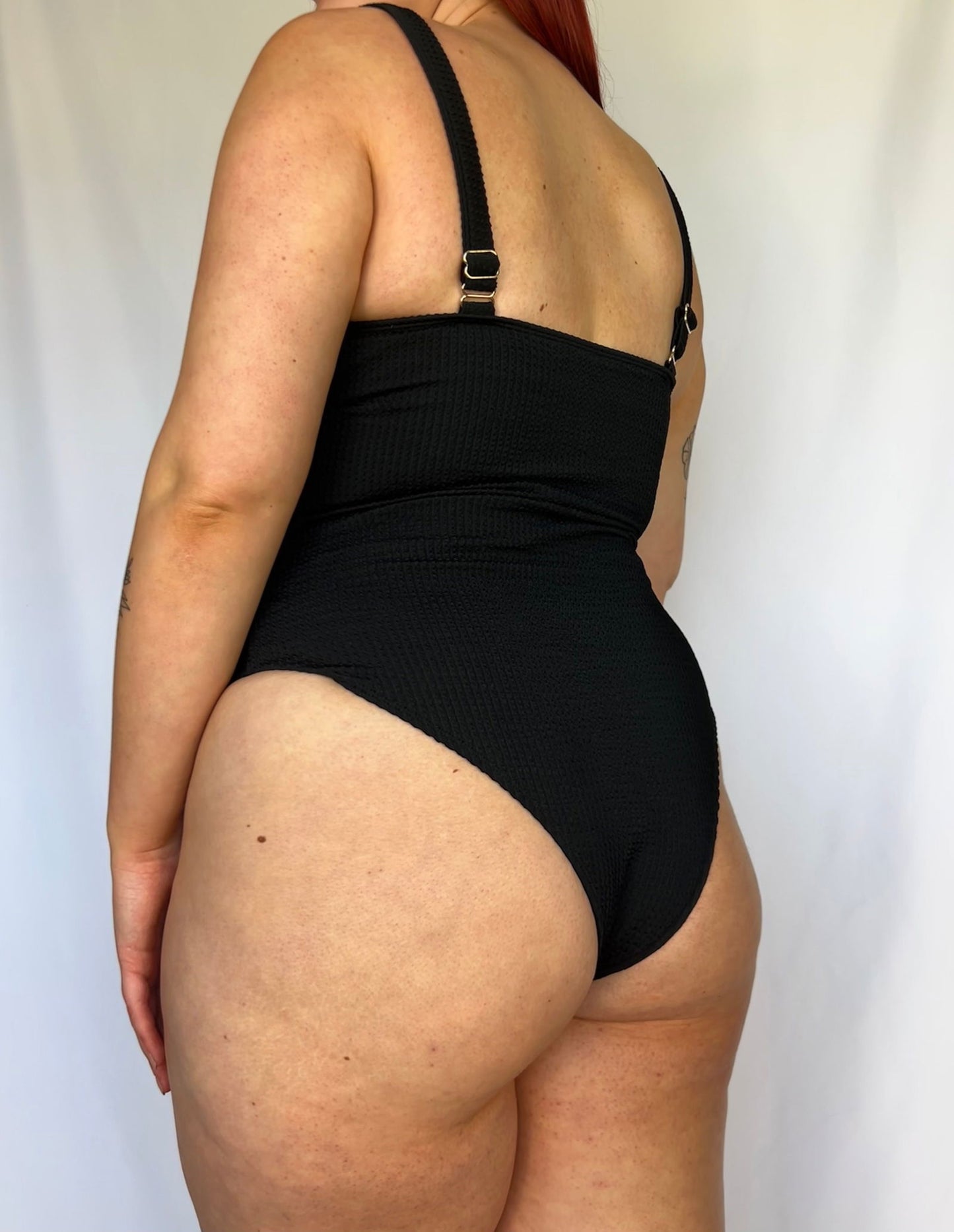 Tie-Front Textured One Piece / Black - www.Shopthatapp.com