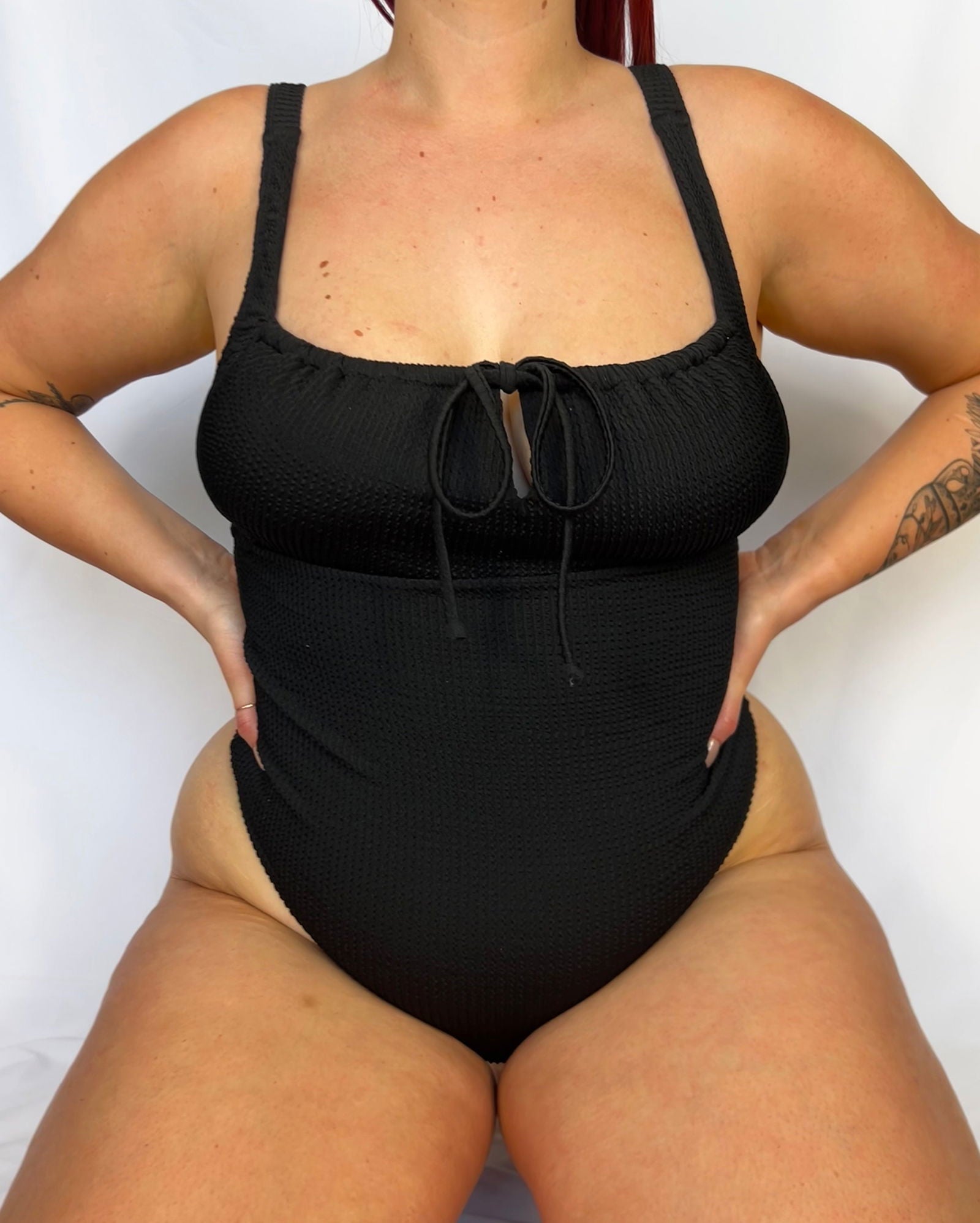 Tie-Front Textured One Piece / Black - www.Shopthatapp.com