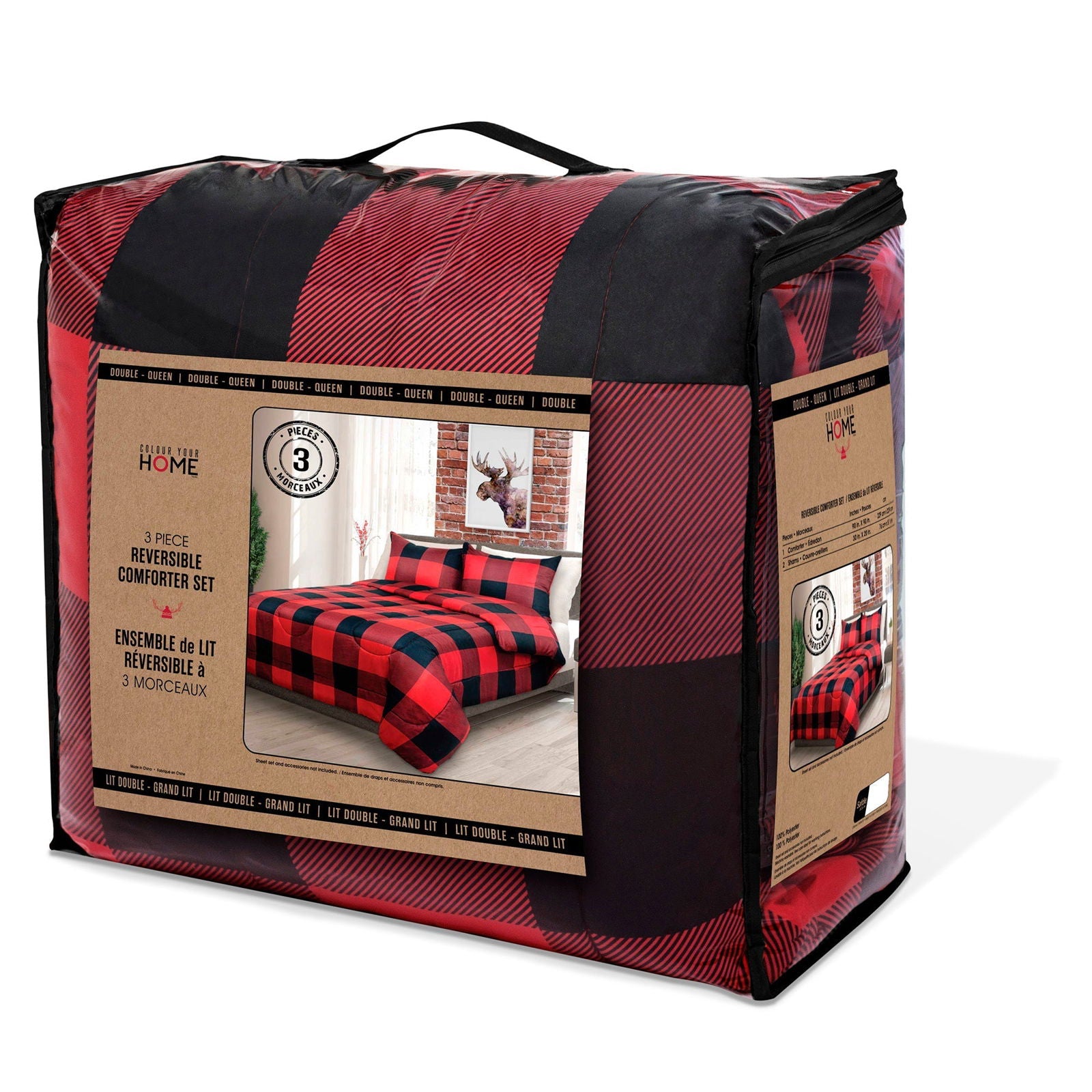 Comforter Bedding Set 3 Piece Buffalo Plaid Red/Black, King - www.Shopthatapp.com