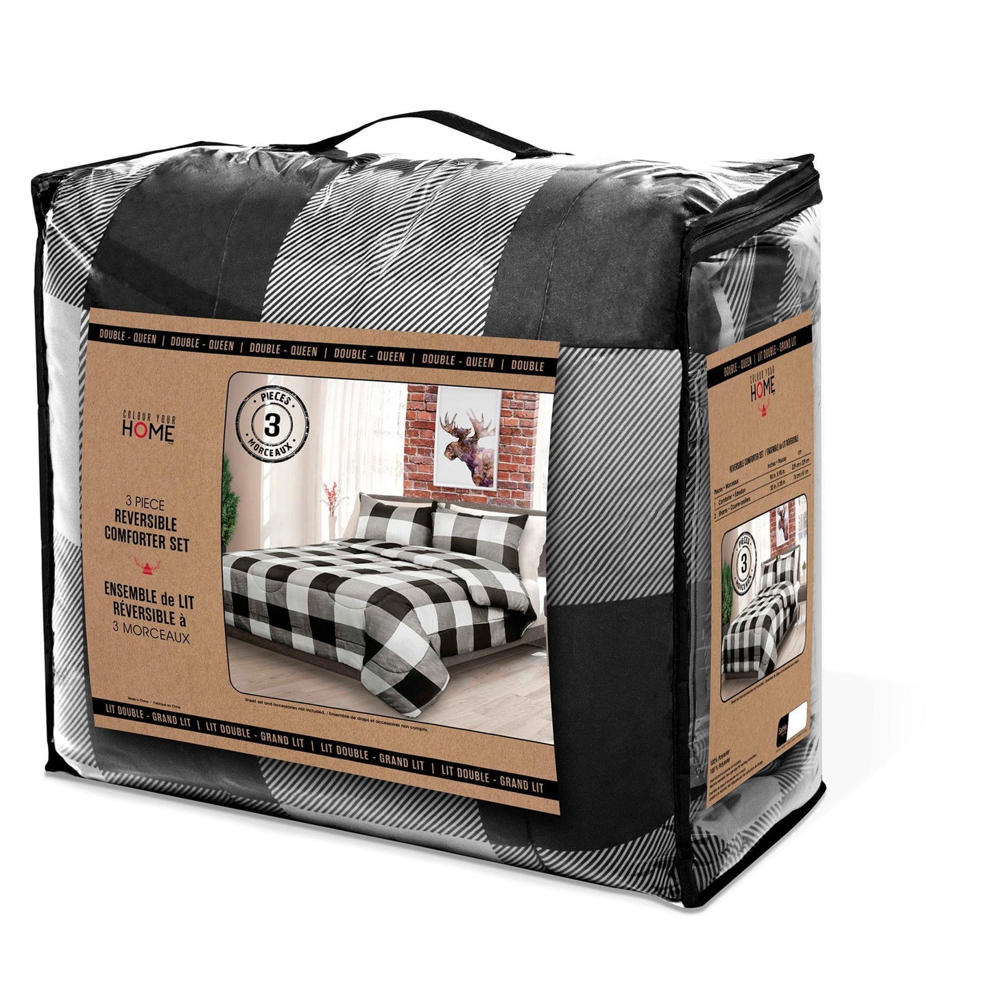 Comforter Bedding Set 3 Piece Buffalo Plaid White/Black, King - www.Shopthatapp.com