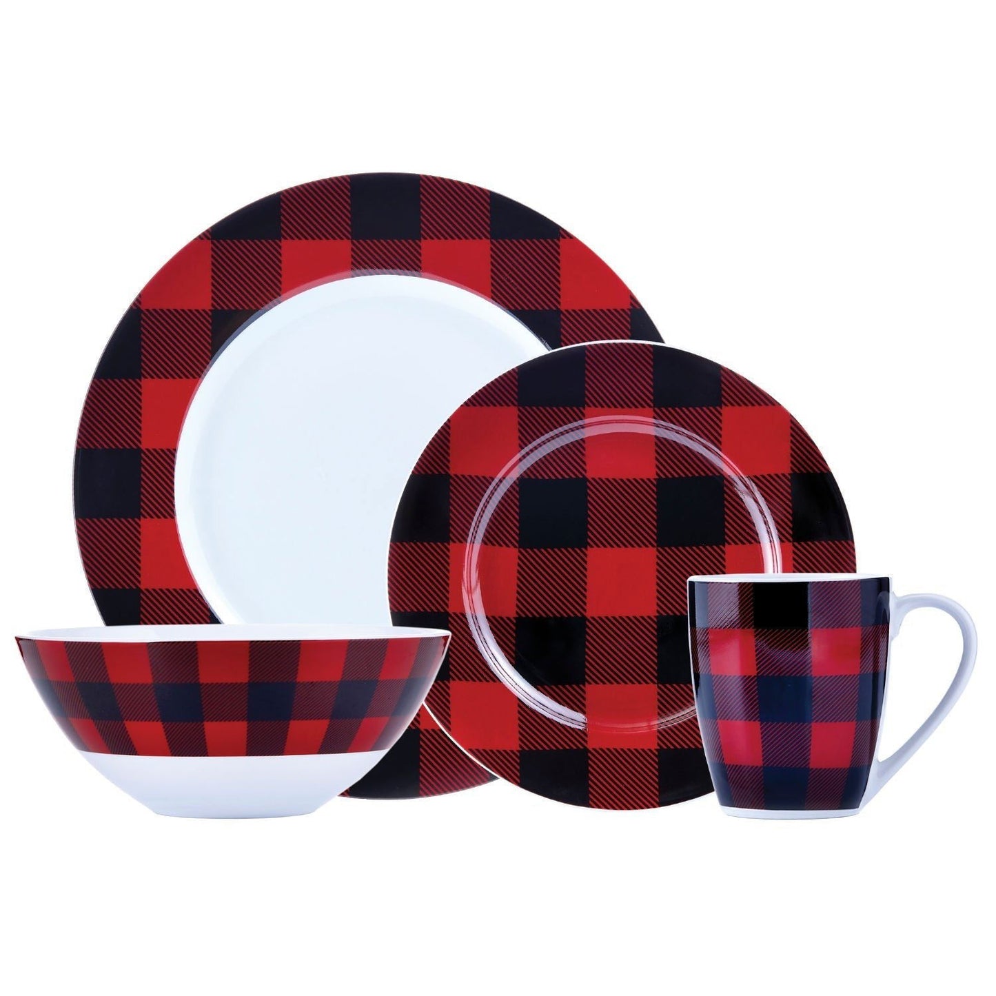 Dinnerware Set 16 Piece Buffalo Plaid Red/Black, Service for 4 - www.Shopthatapp.com