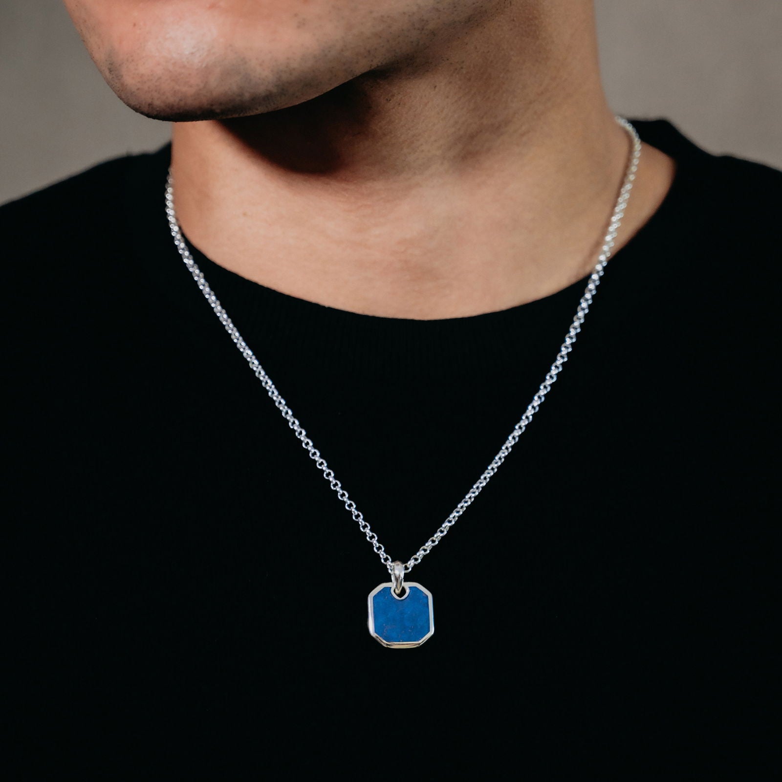 Blue Lapis Square Pendant (Silver) - www.Shopthatapp.com