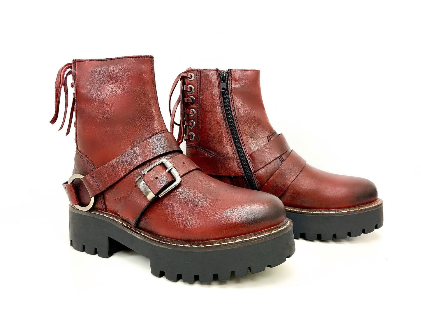 Claire Red Biker Boots - www.Shopthatapp.com