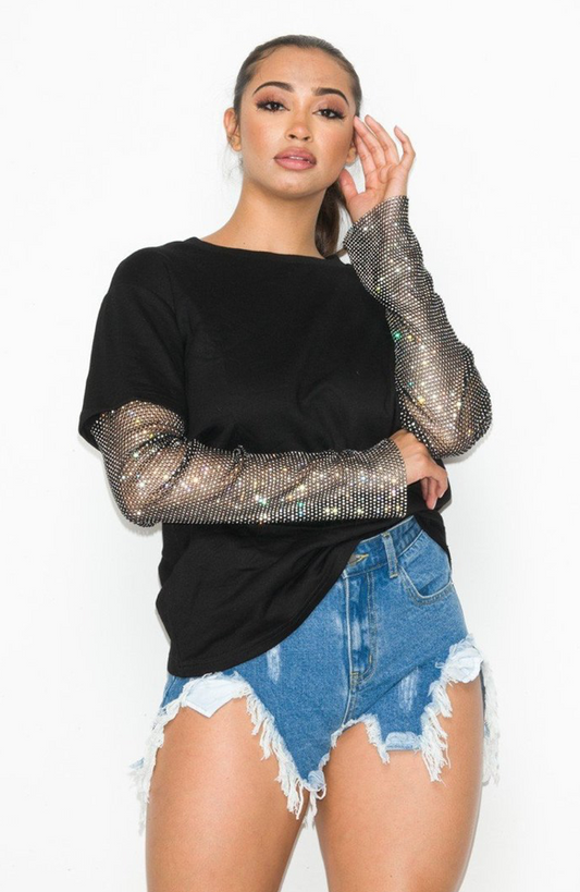 Elena- Sequin Sleeve T-Shirt - www.Shopthatapp.com