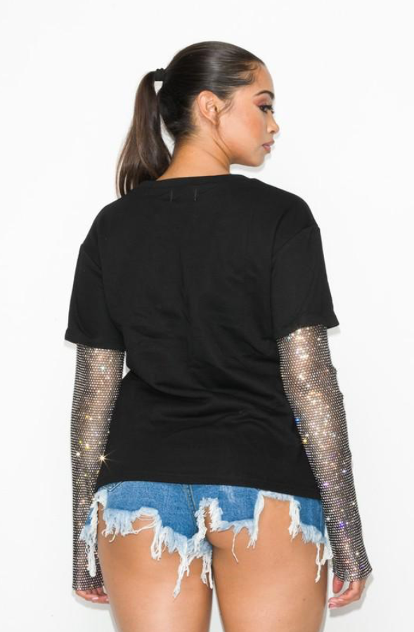 Elena- Sequin Sleeve T-Shirt - www.Shopthatapp.com