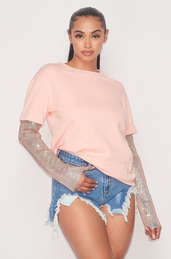 Elena- Sequin Sleeve T-Shirt - www.Shopthatapp.com