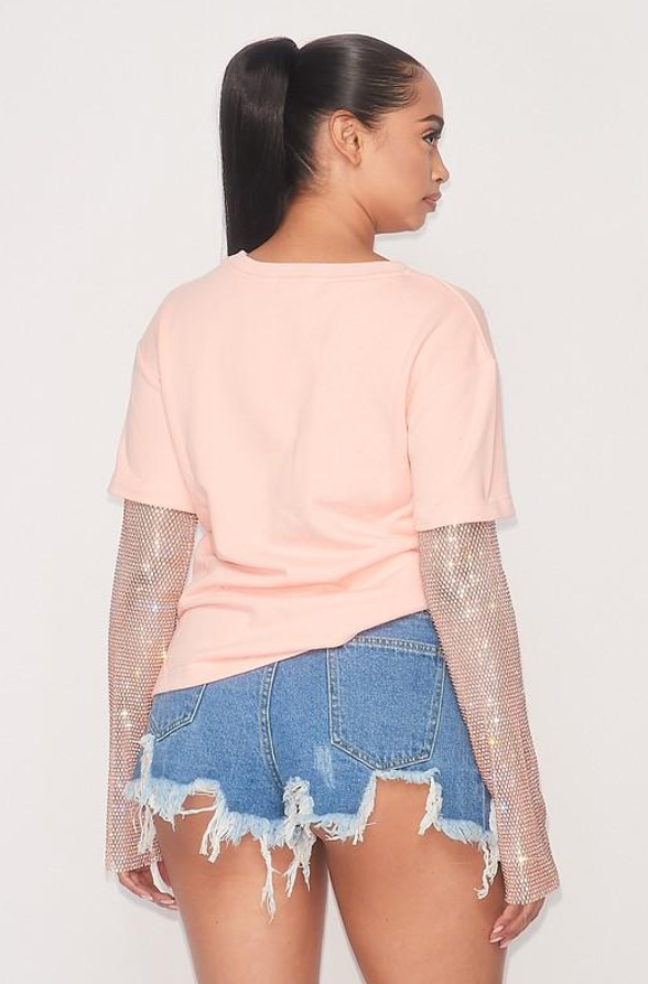 Elena- Sequin Sleeve T-Shirt - www.Shopthatapp.com