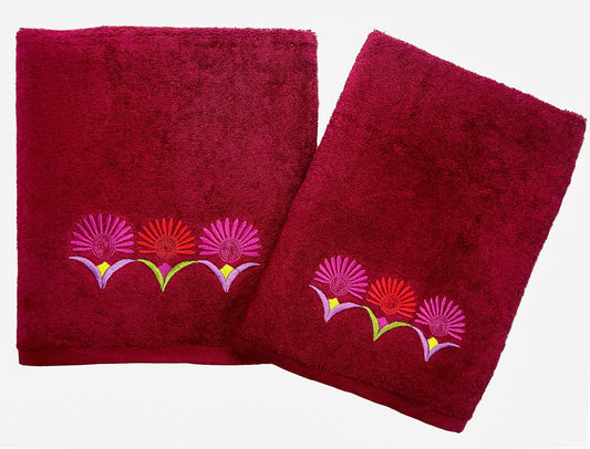 Maroon Flora Embroidered towels - www.Shopthatapp.com