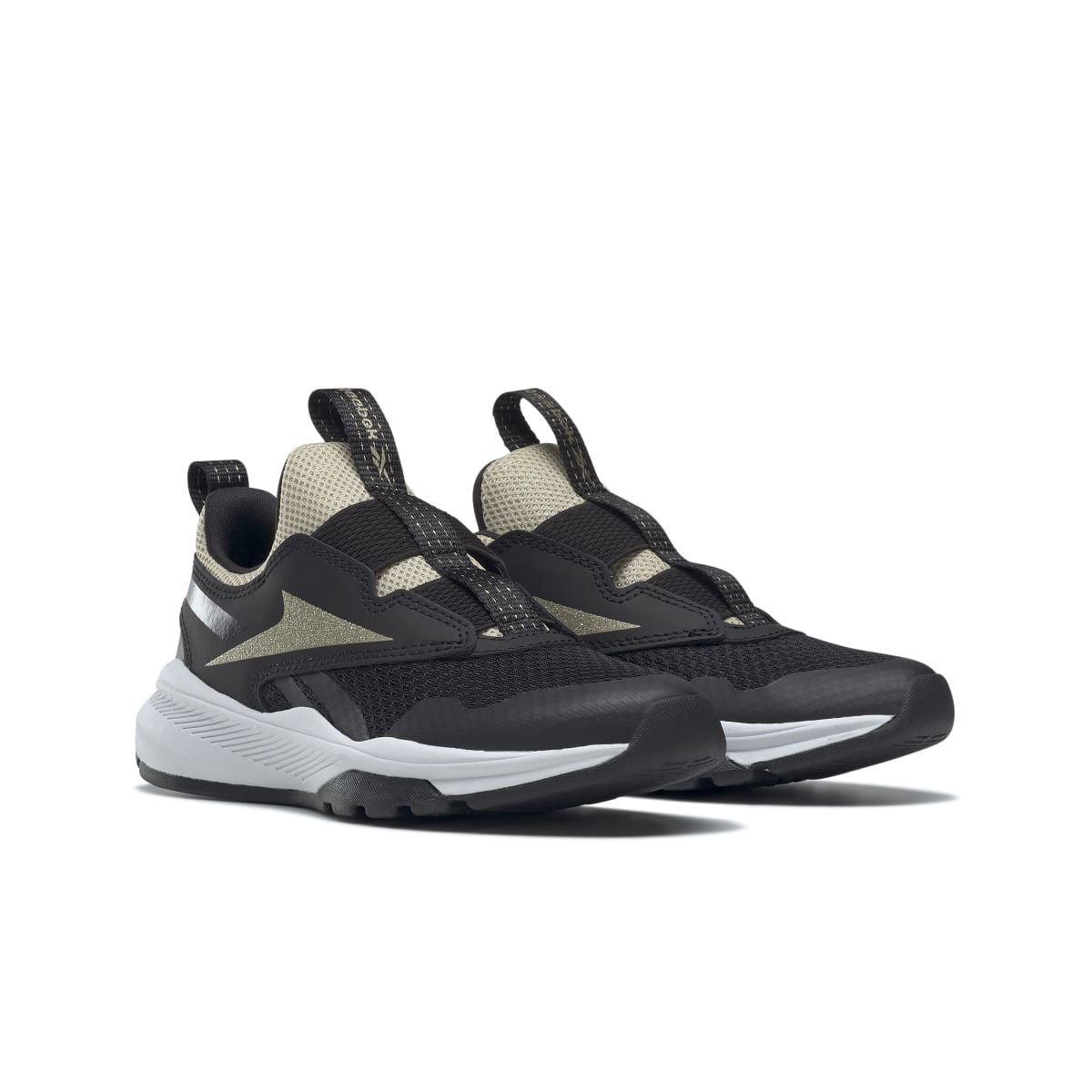 REEBOK GW1236 XT SPRINTER SLIP-ON YTH'S (Medium) Black/Black/Gold Synthetic/Mesh Running Shoes - www.Shopthatapp.com