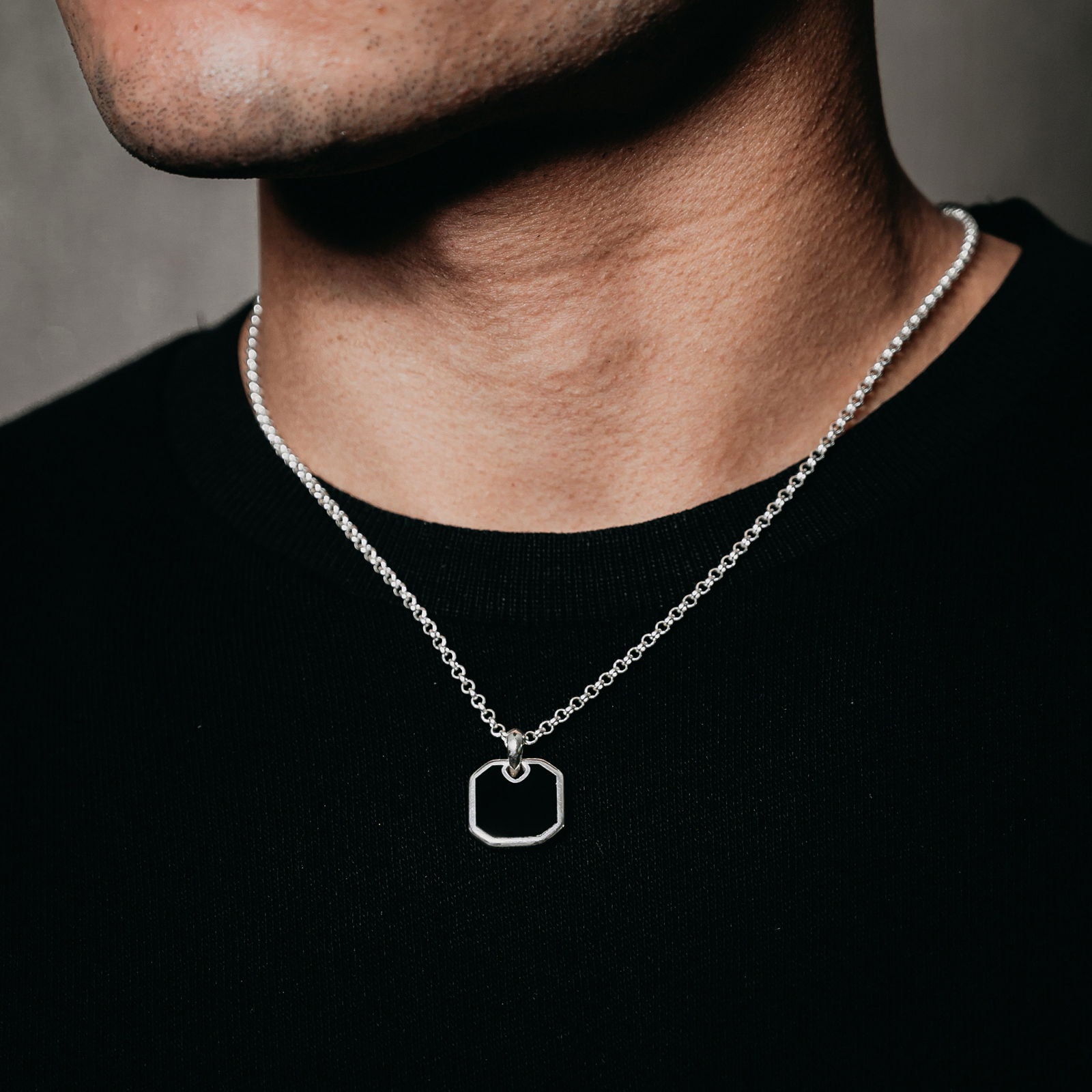 Onyx Square Pendant (Silver) - www.Shopthatapp.com