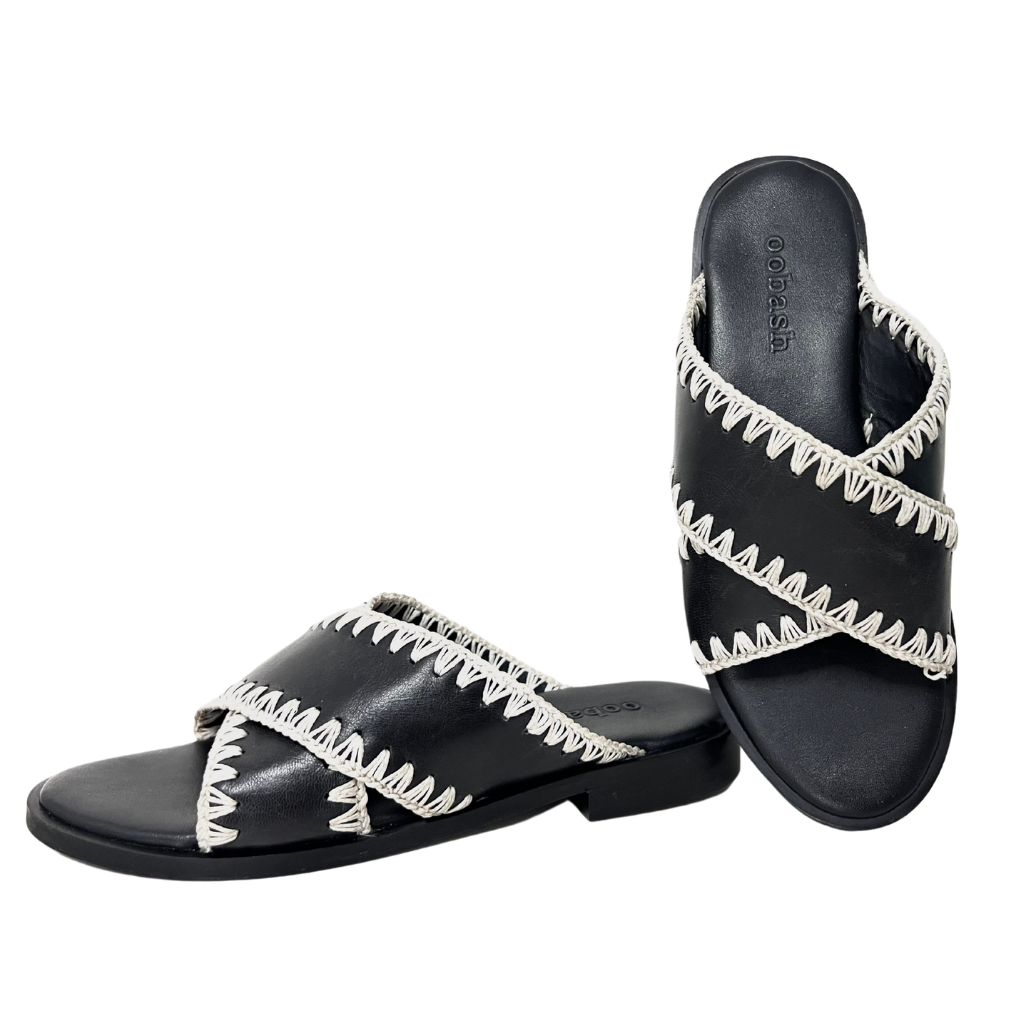 Qianna black Leather weaved sandal - www.Shopthatapp.com