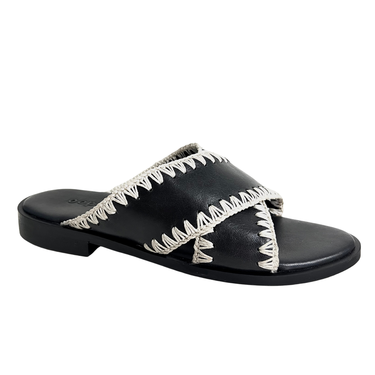 Qianna black Leather weaved sandal - www.Shopthatapp.com