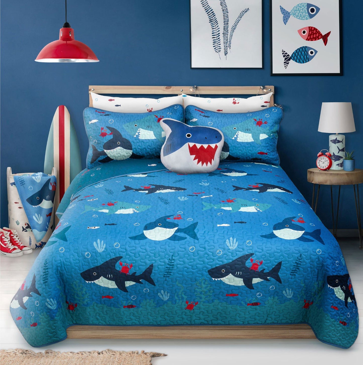 Woven Printed Quilt Bedding Set 3 Piece Double/Queen Shark - www.Shopthatapp.com