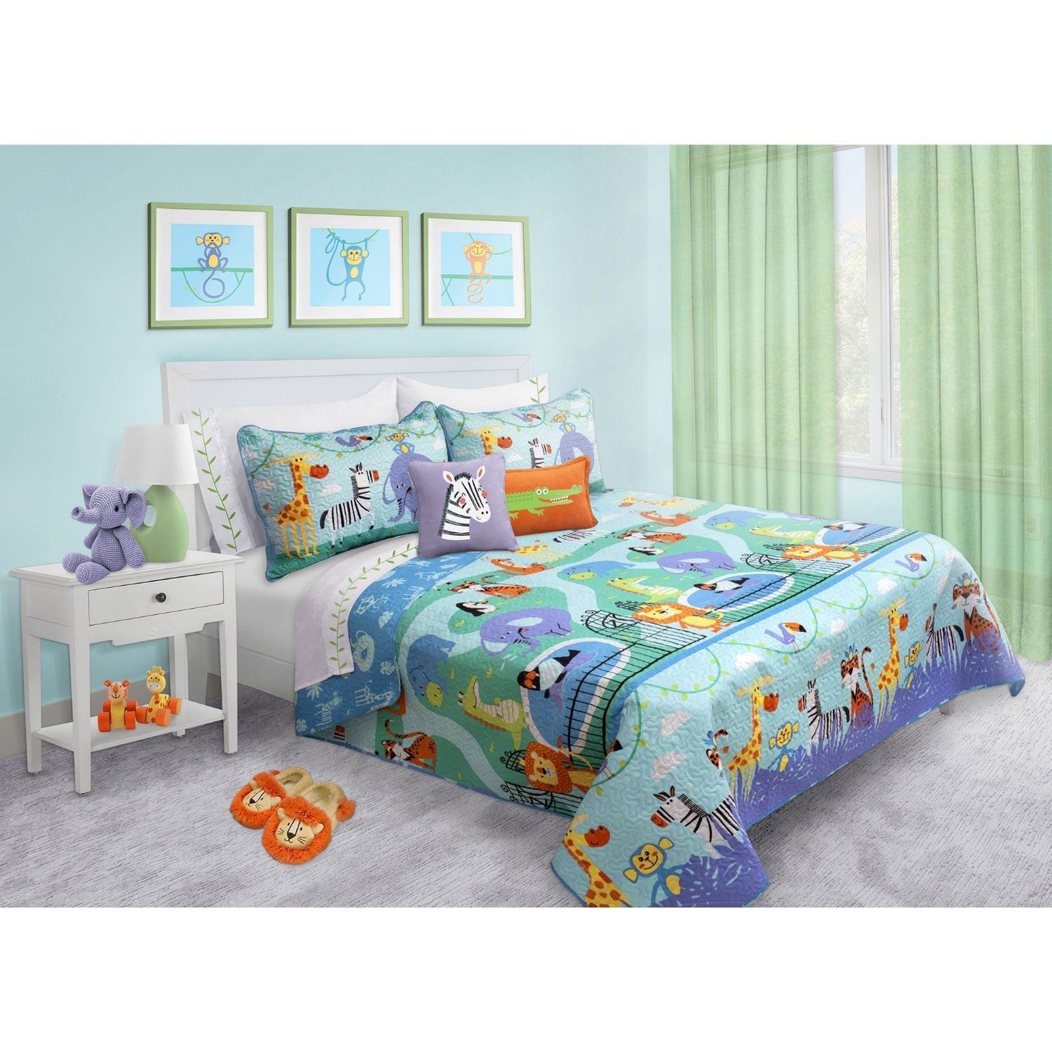 Quilt 3 Piece Set Double/Queen Zoo Land - www.Shopthatapp.com