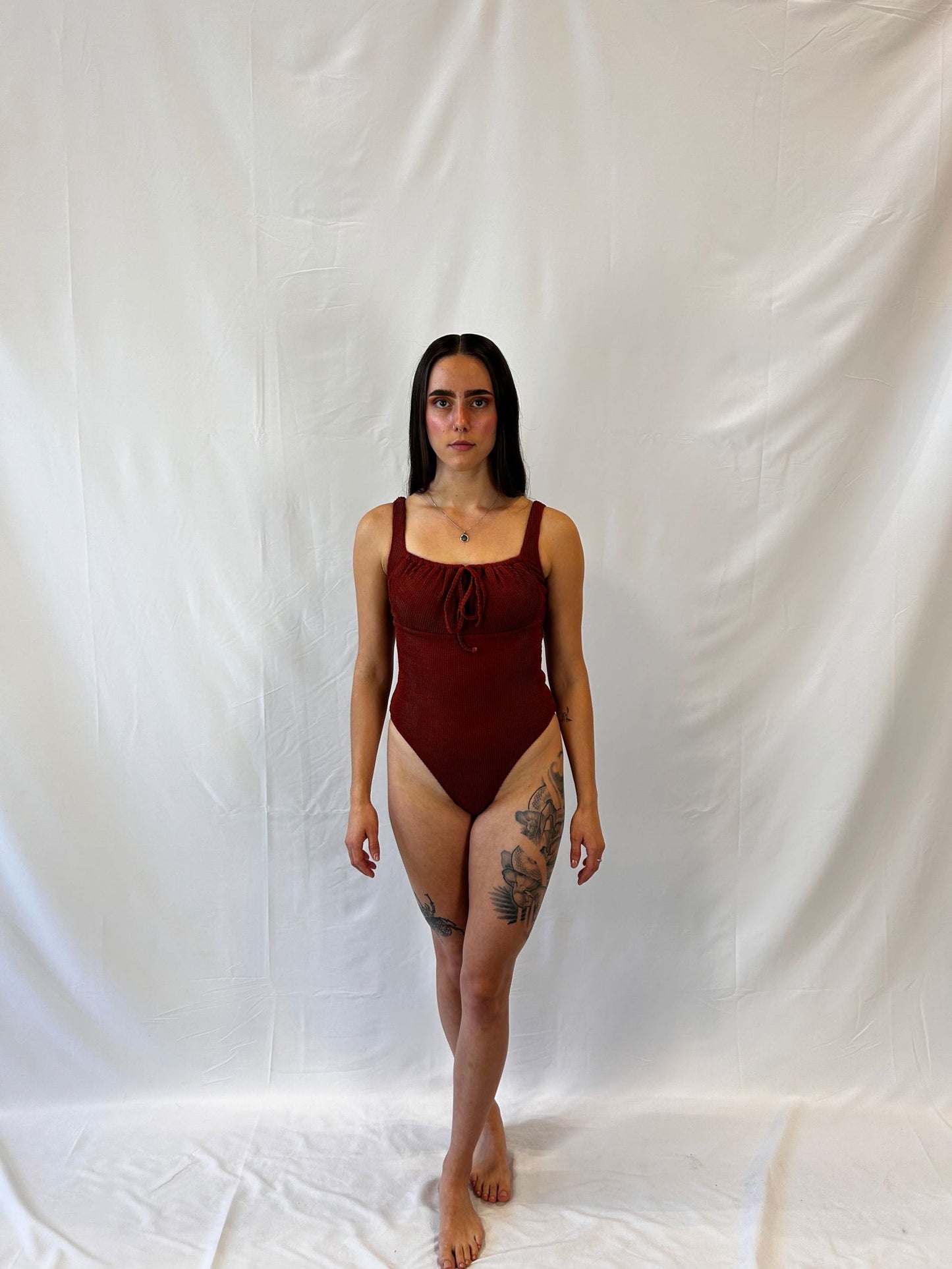 Tie-Front Textured One Piece / Rust - www.Shopthatapp.com