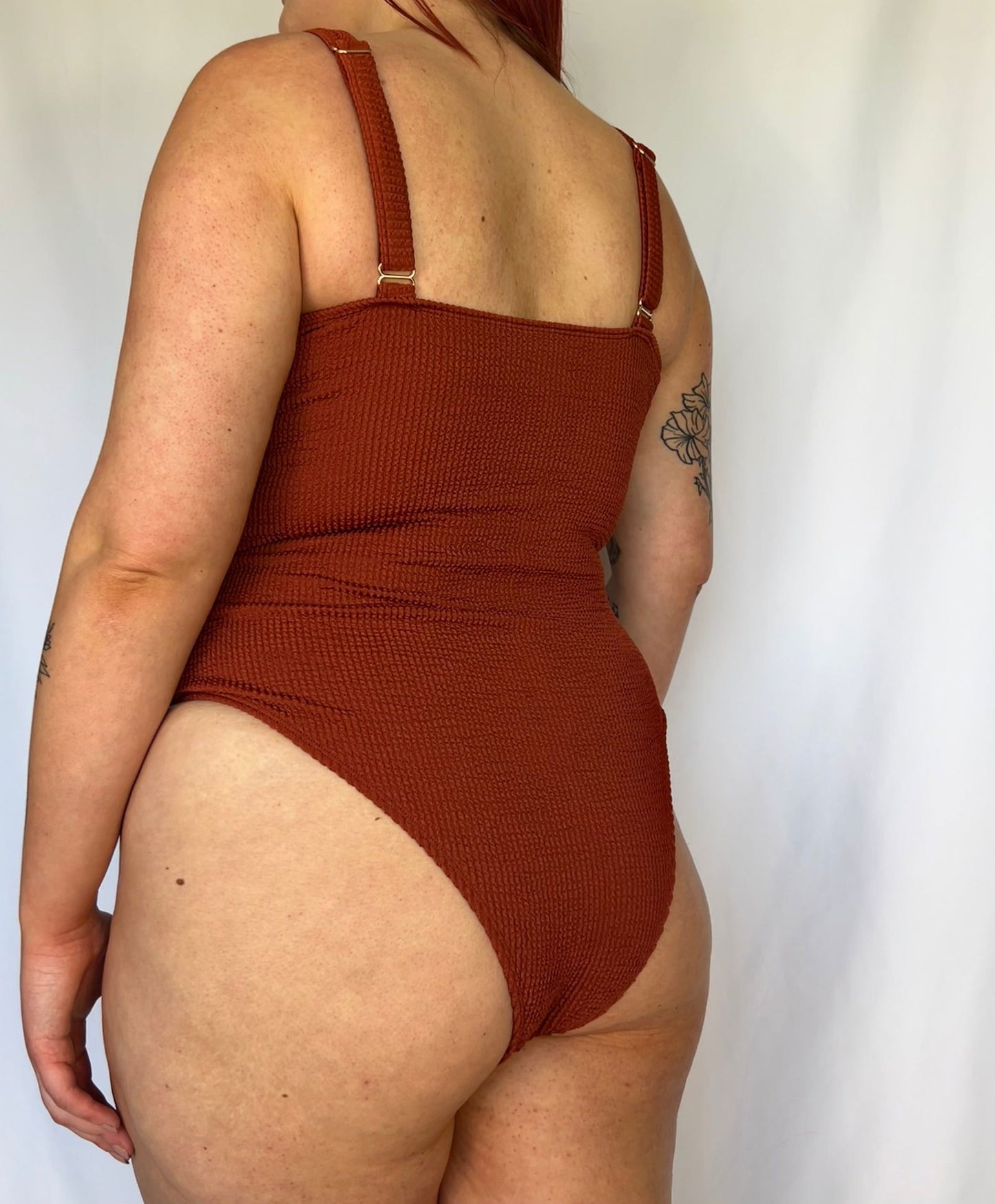 Tie-Front Textured One Piece / Rust - www.Shopthatapp.com