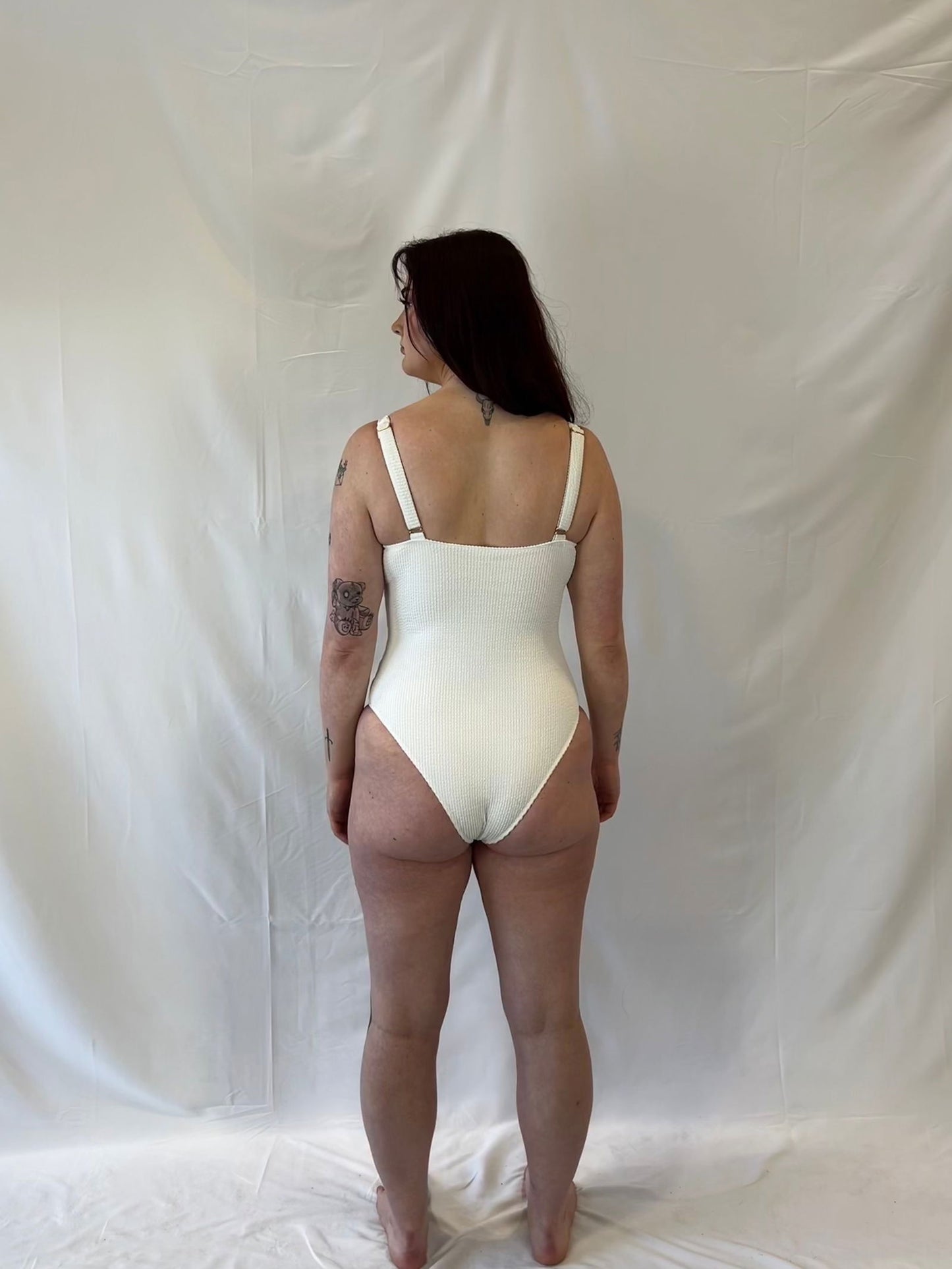 Tie-Front Textured One Piece / White - www.Shopthatapp.com