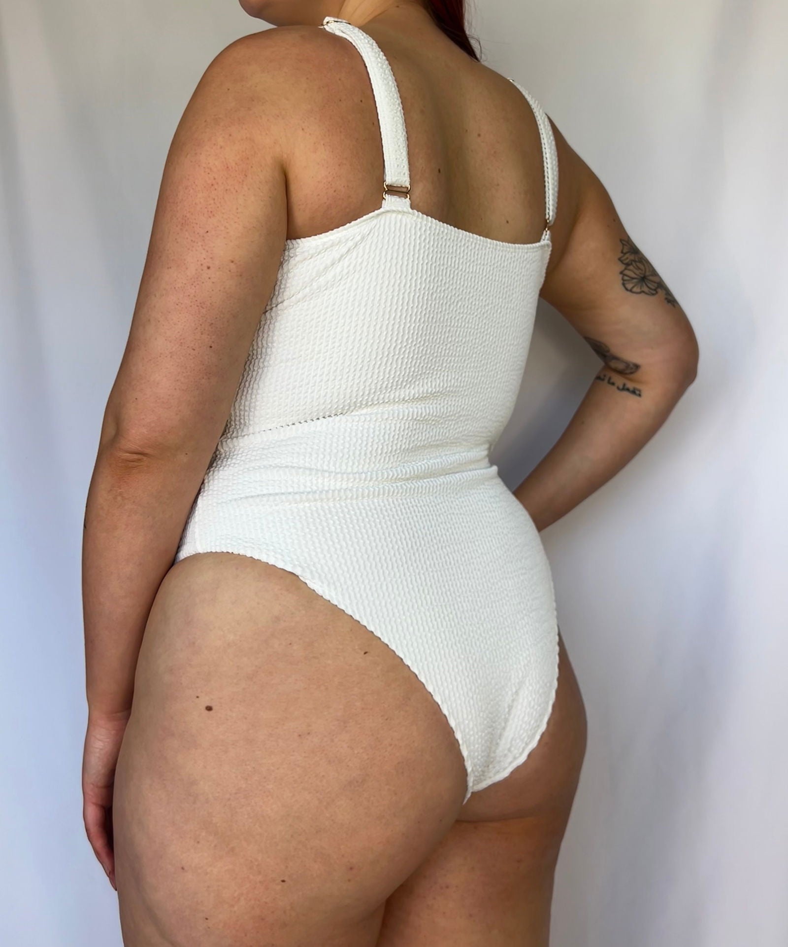 Tie-Front Textured One Piece / White - www.Shopthatapp.com