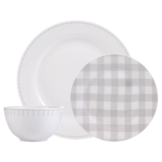 Dinnerware Set 12 Piece Rustic Cottage Grey/White, Service for 4 - www.Shopthatapp.com