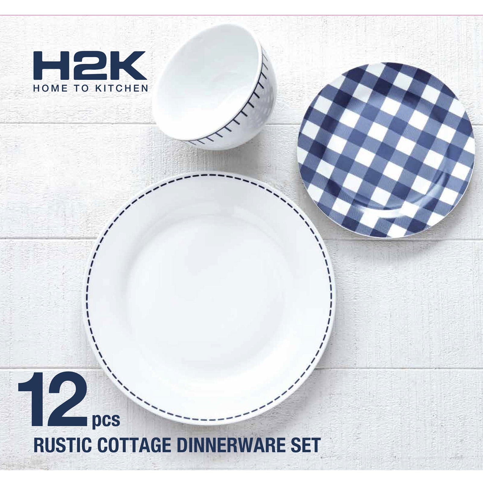 Dinnerware Set 12 Piece Rustic Cottage Navy/White, Service for 4 - www.Shopthatapp.com